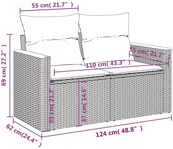 vidaXL 9-tlg. Garten-Sofagarnitur mit Kissen Beige Poly Rattan 3226402 Bild 9