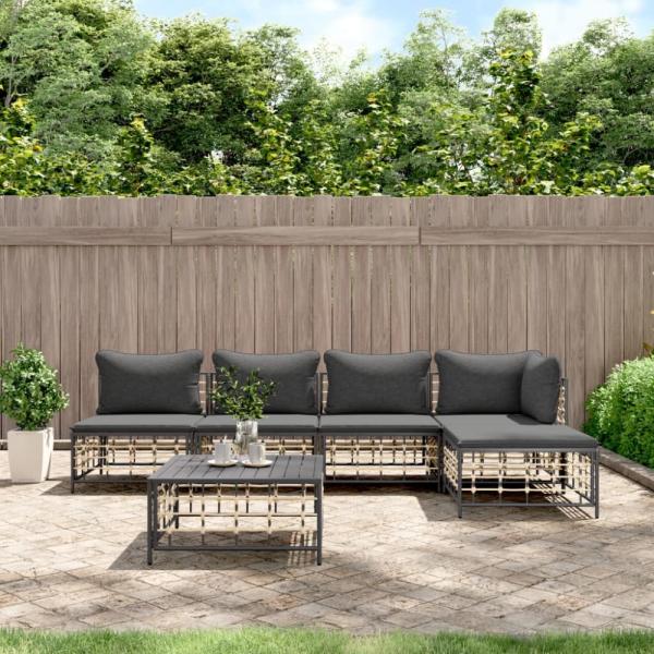 vidaXL 6-tlg. Garten-Lounge-Set mit Kissen Anthrazit Poly Rattan 3186737