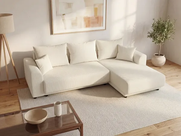 Vente-unique - NESSARO Sofa StoffSamt Beige - B 149 cm x H 80 cm x L 240 cm