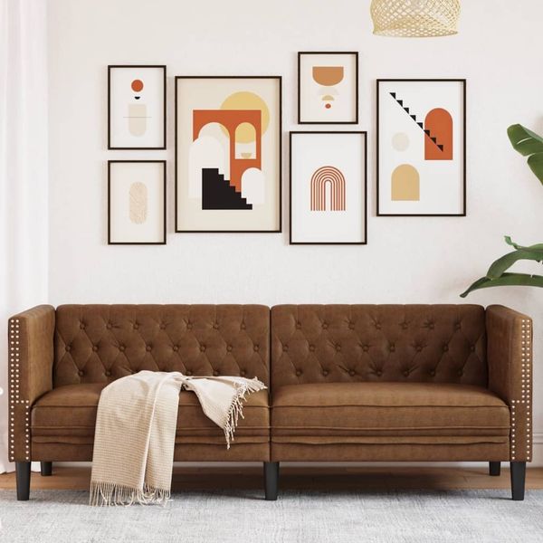 vidaXL Chesterfield-Sofa 3-Sitzer Braun Kunstleder in Wildleder-Optik 372672
