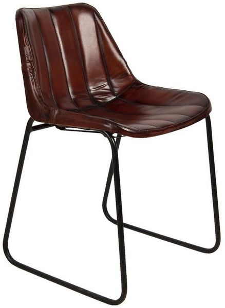 Vintagehaus Esszimmerstuhl Retro Lederstuhl Esszimmerstuhl Brown Stripes Metall