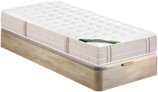Vente-unique - VIREVO Mattress and bed base set StoffHolz, Platte BeigeWeiß - B 90 cm x H 30 cm x L 190 cm