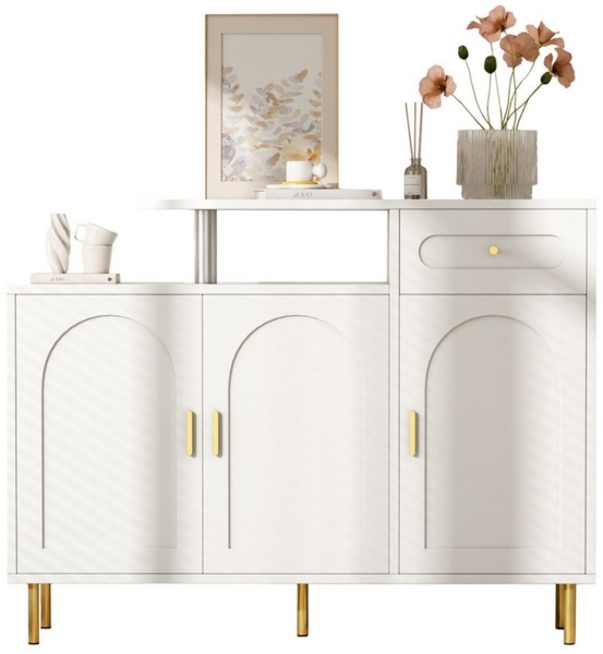 HAUSS SPOLE Schuhschrank Kommode Schuhregal mit Ablagefläche,Schuhkipper Metallgriffen (Vielseitige Kommode/Sideboard/Schuhschrank mit 3 Türen & 1 Schublade, auf stabilen Metallfüßen, 1-St, 2 offene Fach) mit Metallgriffen