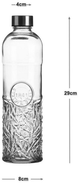 WestCraft Trinkflasche Oriental 1 Liter Schliff Glas Flasche Wasserflasche Glasflasche, weicher Silikon-Ring (im Edelstahl Deckel), kratzfest