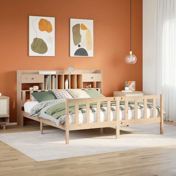 vidaXL Massivholzbett mit Regal ohne Matratze 180x200 cm Kiefernholz 3321749