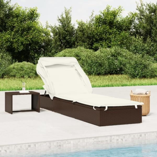 vidaXL Sonnenliege mit Faltdach Braun 213x63x97 cm Poly Rattan 319637