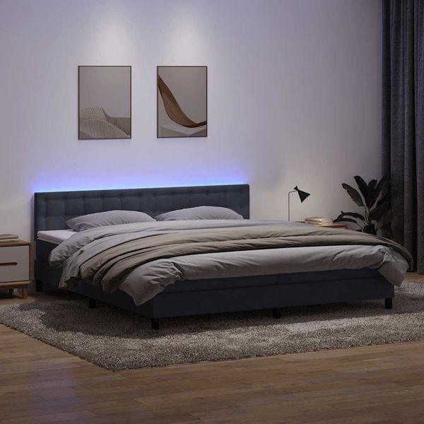 vidaXL Boxspringbett mit Matratze & LED Dunkelgrau 180x210 cm Samt 3317278