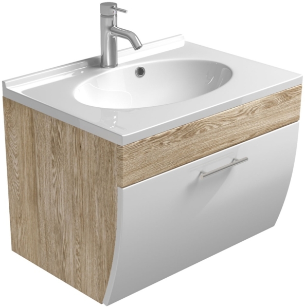 AKTION-SALE Badmöbel Prio 70cm mit weißer Klappe & eiche hell Korpus : Eiche weiss