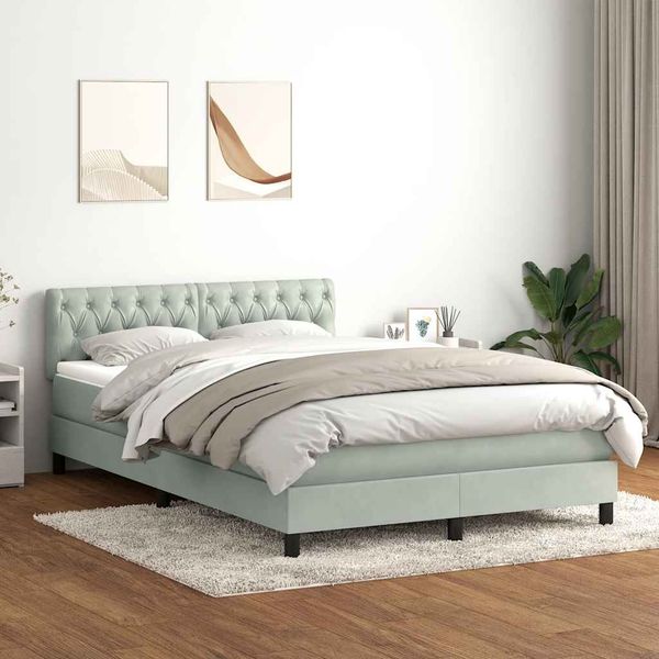 vidaXL Boxspringbett mit Matratze & LED Hellgrau 160x220 cm Samt 3317223