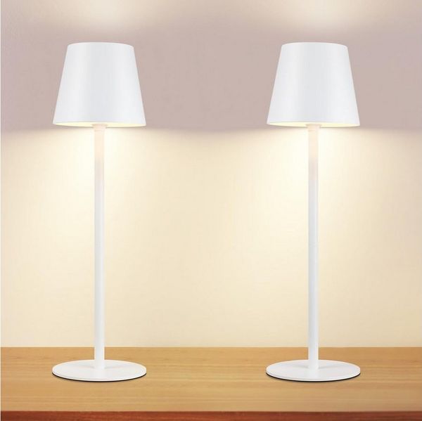 ZMH Tischleuchte LED Außen Tischlampe Dimmbar Schwarz/Weiß Kabellos 2er-Set, LED fest integriert, 3000-6500K, USB Nachttischleuchte Aufladbar für Schreibtisch