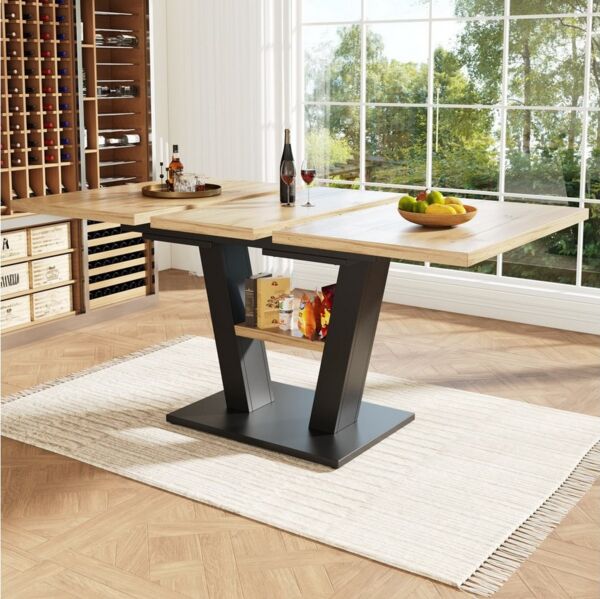 autolock Esstisch Ausziehtisch Küchentisch Holzfarbener Esstisch für 4-8 Personen (118-157×70×75cm), Tisch Esstisch ausziehbar für Küche und Wohnzimmer
