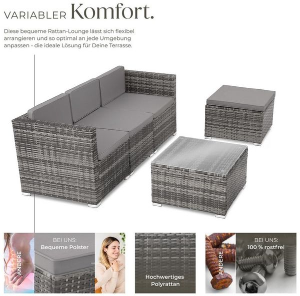 tectake Loungeset Rattan Lounge, (Set, 5-tlg), für 3 bis 4 Personen Bild 2