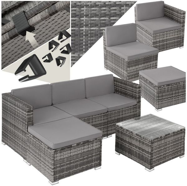 tectake Loungeset Rattan Lounge, (Set, 5-tlg), für 3 bis 4 Personen