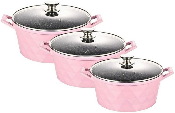 Kochtopf Kasserolle Topf Set 6-tlg pink Glasdeckel Cheffinger CF-DIAC03