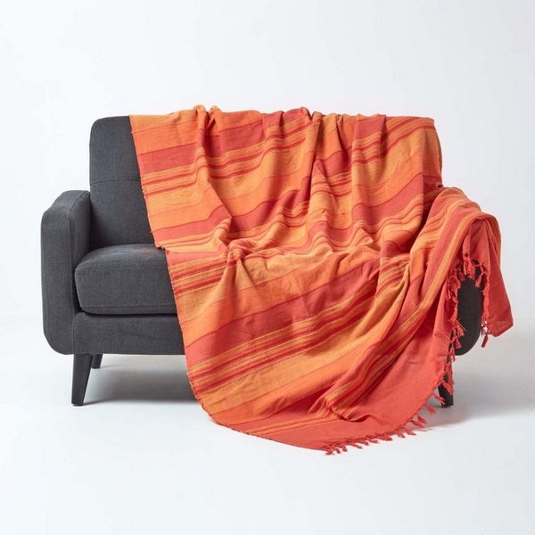 Plaid Tagesdecke Morocco, terracotta gestreift, 150 x 200 cm, Homescapes
