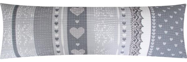 Heubergshop Seitenschläferkissenbezug, (1 Stück), Seersucker 40x145cm 100% Baumwolle Love Liebe Herzen Anthrazit (386-2)