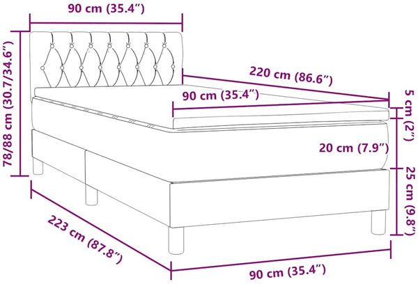 vidaXL Boxspringbett mit Matratze Rosa 90x220 cm Samt 3316532 Bild 12