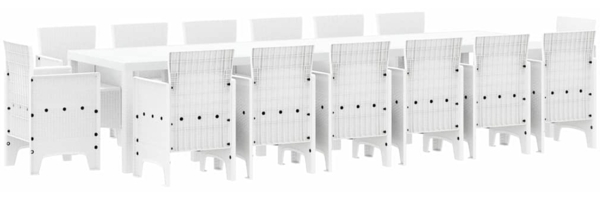 vidaXL Garten Essgruppe 15 pcs Weiß Polt Rattan 3378642