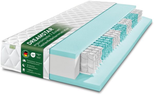 Taschenfederkernmatratze Ergo Flex, 7-Zonen Federkernmatratze, ergonomische Wendematratze H2/H3, Dreamstar, punktelastisch, anpassungsfähig, atmungsaktiv (Höhe 17 cm und 22 cm)