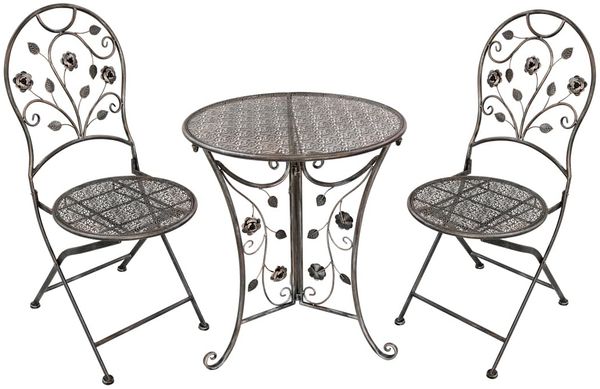 Balkonmöbel-Set THILO 3-tlg. - Stahl, Bronze | Balkon-Set Gartenmöbel-Set Sitzgruppe für Balkon Balkonstuhl Balkontisch mit Stühlen A und Tisch