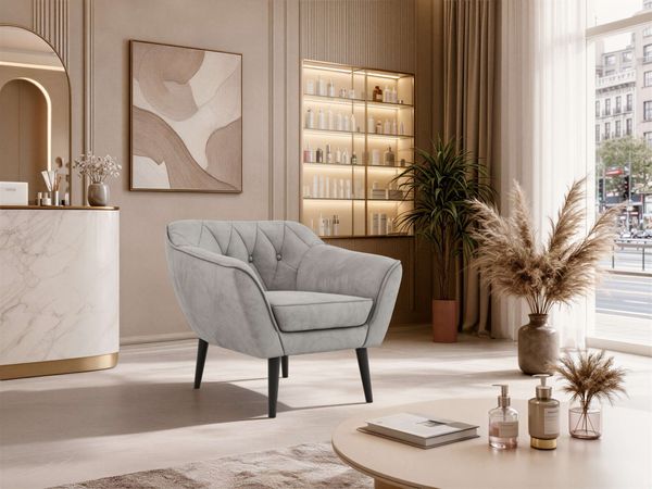 Polstersessel PIRS 1 skandinavischer Design 1-Sitzer, Sessel mit Wellenfederung, schwarze Füße, Einzelsessel, Hoher Sitzkomfort - Hellgrau Velvet