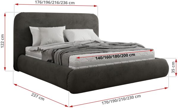 Bett mit Stauraum Polsterbett BENEA CLASSIC, Doppelbett mit Lattenrost Gepolstertes Kopfteil Gasdruckfeder Schlafzimmerbett Foam Matratze - 180 x 200 cm - Dunkelgrau Velvet - MIRO LUX Bild 4