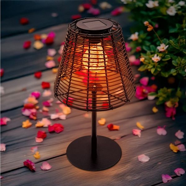 Spetebo LED Gartenleuchte Solar Lampe schwarz, mit Glühbirne, LED, warm weiß, in Rattan Optik
