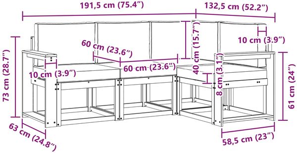 vidaXL Outdoor-Sofagarnitur 4 pcs Weiß und Hellgrau 3387565 Bild 7