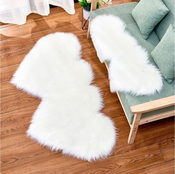 BTTO TEPP Hochflor-Teppich Hochflor Fellteppich,Herz Teppich,Weicher Flauschiger Teppich, Doppelherz 35*70cm, für Stuhl Sofa Wohnzimmer Schlafzimmer