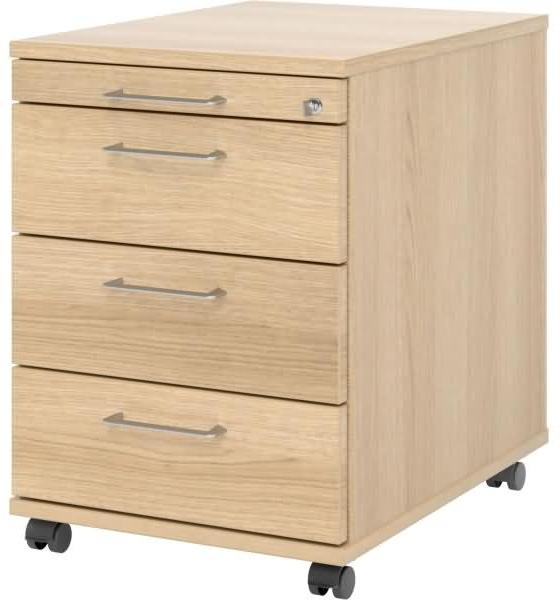 Rollcontainer 58cm 3 Schübe Schloss Bügelgriff Eiche