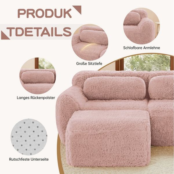 Odikalo Sofa Ecksofa Schlafsofa Modulares Sofa, Plüschstoff, 2-Sitzer Sofa, Plüschstoff, rahmenloses modulares Design, frei kombinierbar, mit Kissen. Weich, hochelastischer Schaumstoff, rutschfester Boden, geeignet für Wohnzimmer, Schlafzimmer, Arbeits...