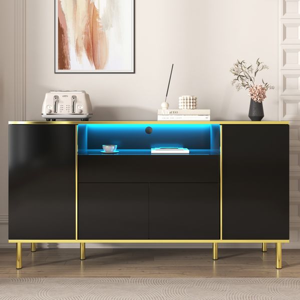 Sideboard 150x40x80 cm - Luxuriöses Design mit LED-Beleuchtung & goldenen Akzenten