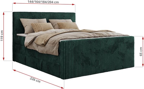Boxspringbett mit zwei Multipocket-Matratzen und Topper, Doppelbett aus Cordstoff, zwei Bettkästen - TILIANO KING DUO - 180 x 200 cm - Dunkelgrün Cord - H4 Bild 6