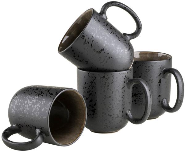 Modernes Kaffeebecher 4er Set mit aufregender Vintage Glasur, große Kaffeetassen aus Keramik in Grau und Schwarz