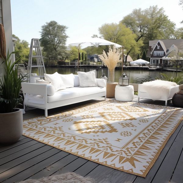 ELLE DECORATION 'Dynamic' Teppich, rechteckig, Höhe: 5 mm, Flachgewebe, In-& Outdoor, wendbar, Ocker, 200 x 290 cm (Rechteckig)