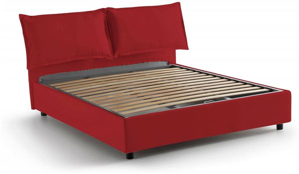 Dmora Doppelbett Agalo, Stoffbett mit Stauraum, Öffnung vorne, geeignet für Matratzen 140 x 200 cm, 100 % Made in Italy, Rot