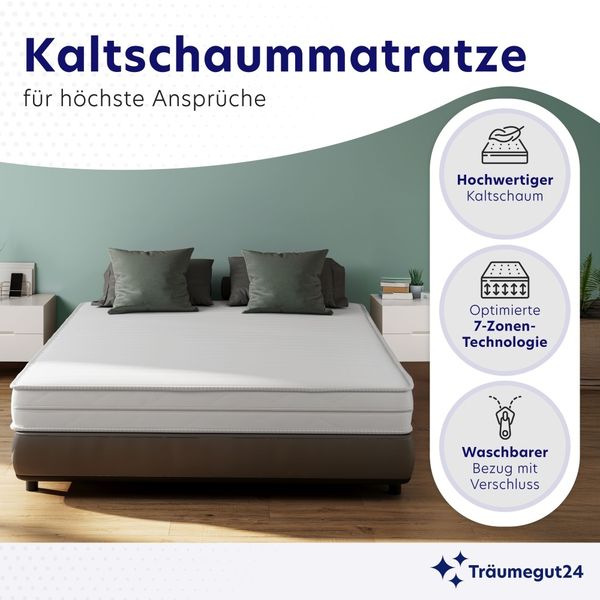 Träumegut24 - HydroCell 11 cm 7-Zonen Kaltschaummatratze 90 x 200 cm Härtegrad H3 : 11 cm : H3 : 90 x 200 cm Bild 4