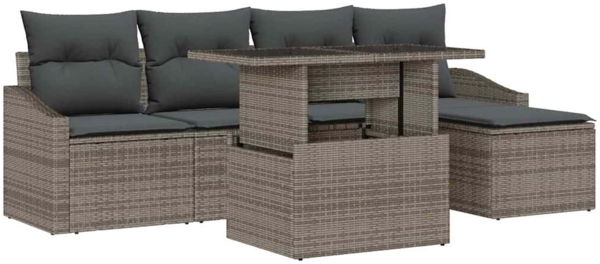 vidaXL Garten-Sofa-Set mit Kissen mit Speicher 6 pcs Grau Poly-Rattan 3357722