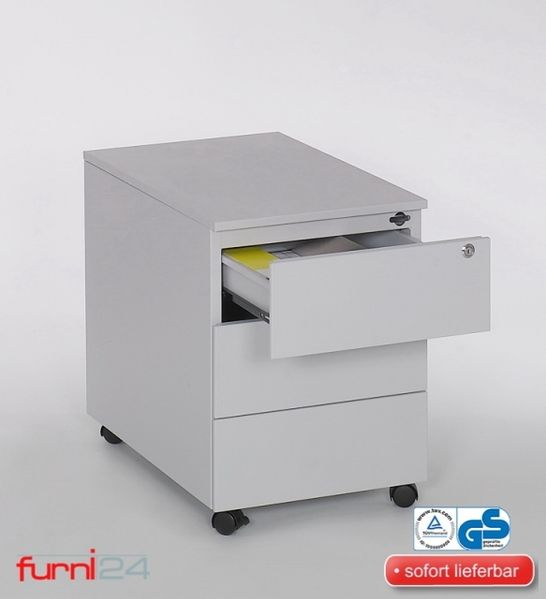 Rollcontainer, 3 Schübe, Farbe grau RAL 7035 pulverbeschichtet