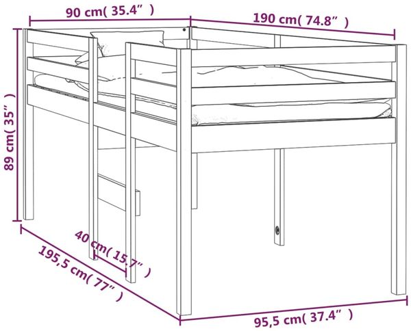 vidaXL Hochbett Weiß 90x190 cm Massivholz Kiefer 821615 Bild 8