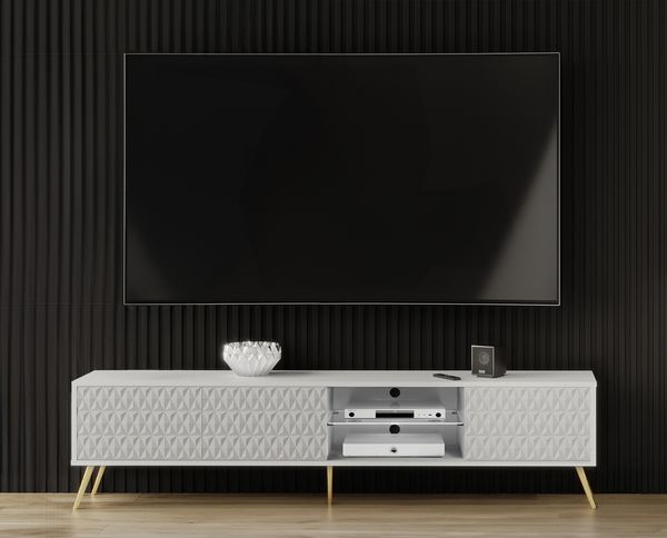 AX LIVING Lowboard TV Delvine 175 cm Weiß – mit goldfarbenen Füßen