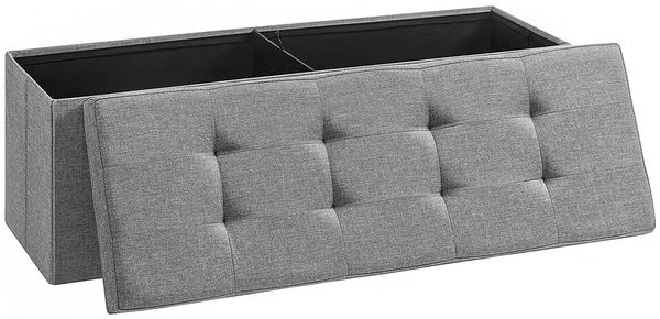 Sitzbank, 110 cm lang, Sitztruhe mit 120 L Stauraum, belastbar bis 300 kg, aus Leinen, hellgrau LSF77G