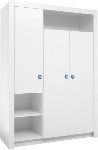 Bega 'Paula' 3-trg. Kleiderschrank, weiß, mit Kleiderstange und 7 Ablagefächern