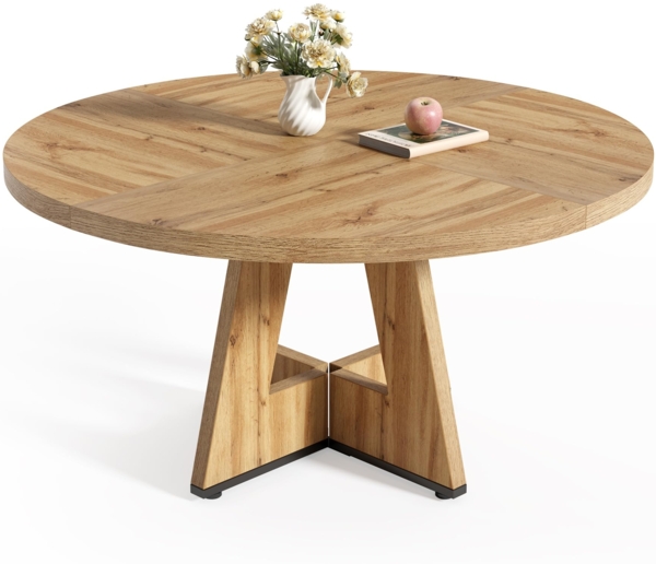 LITTLE TREE Runder Esstisch für 4–6 Personen, 119,9 cm Esszimmertisch mit Holzsockel, Moderne Esstische, runde Küchentische für Esszimmer, Küche, Wohnzimmer (nur Tisch)