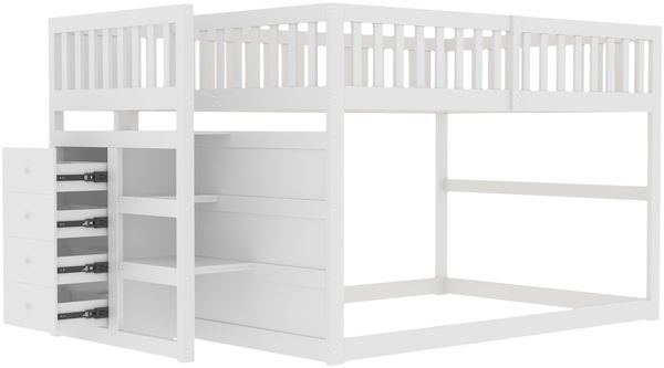 Merax Etagenbett Kinderbett Hochbett 140x200cm mit oberem Lattenrost und 4 Schubladen, Weiß Bild 7