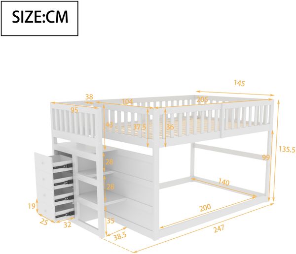 Merax Etagenbett Kinderbett Hochbett 140x200cm mit oberem Lattenrost und 4 Schubladen, Weiß Bild 4