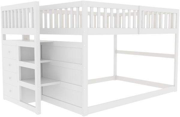 Merax Etagenbett Kinderbett Hochbett 140x200cm mit oberem Lattenrost und 4 Schubladen, Weiß Bild 10