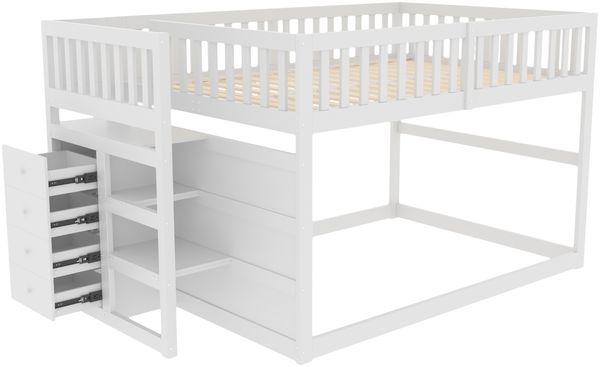 Merax Etagenbett Kinderbett Hochbett 140x200cm mit oberem Lattenrost und 4 Schubladen, Weiß Bild 8