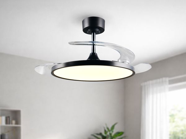 LED Deckenleuchte KASFJORD Schwarz mit ausklappbarem Ventilator, Ø 49 - 106,5cm