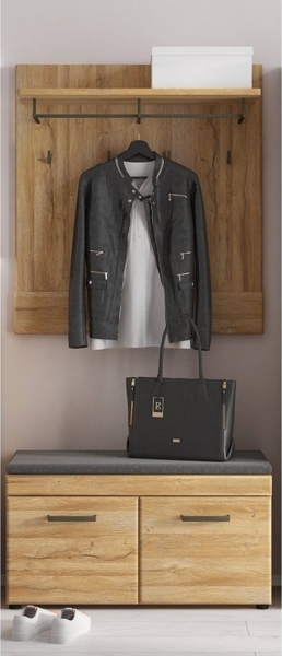 Garderobenpaneel mit Schuhbank in Grandson Eiche Nb. CARIATI-129, B/H/T ca. 93/190/38 cm